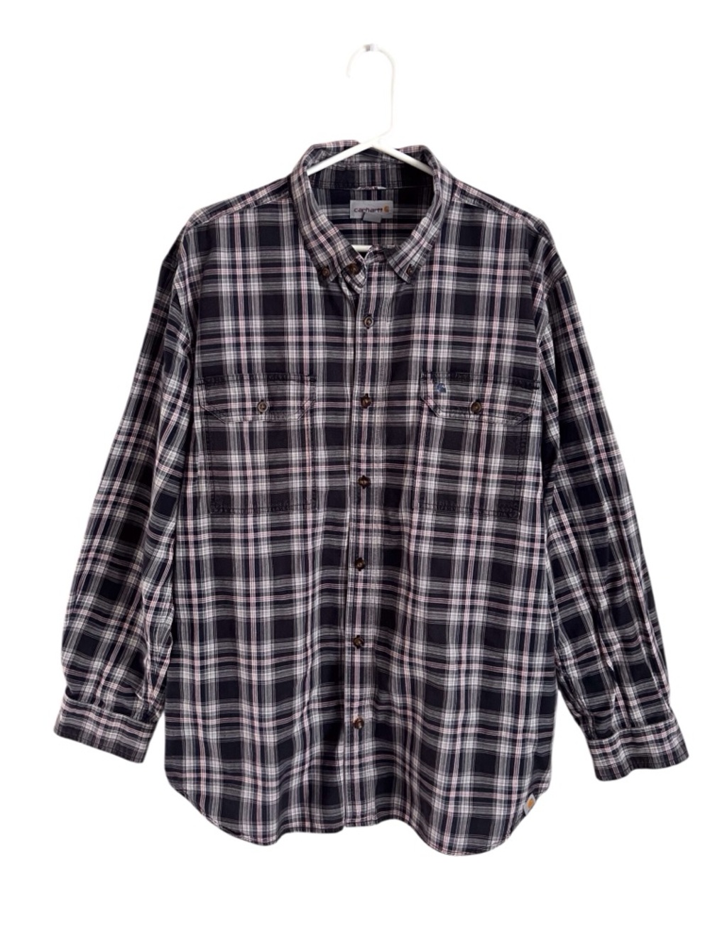 Carhartt Men’s Relaxed Fit Grey Plaid Long Sleeve Button Down Shirt Outdoor XL